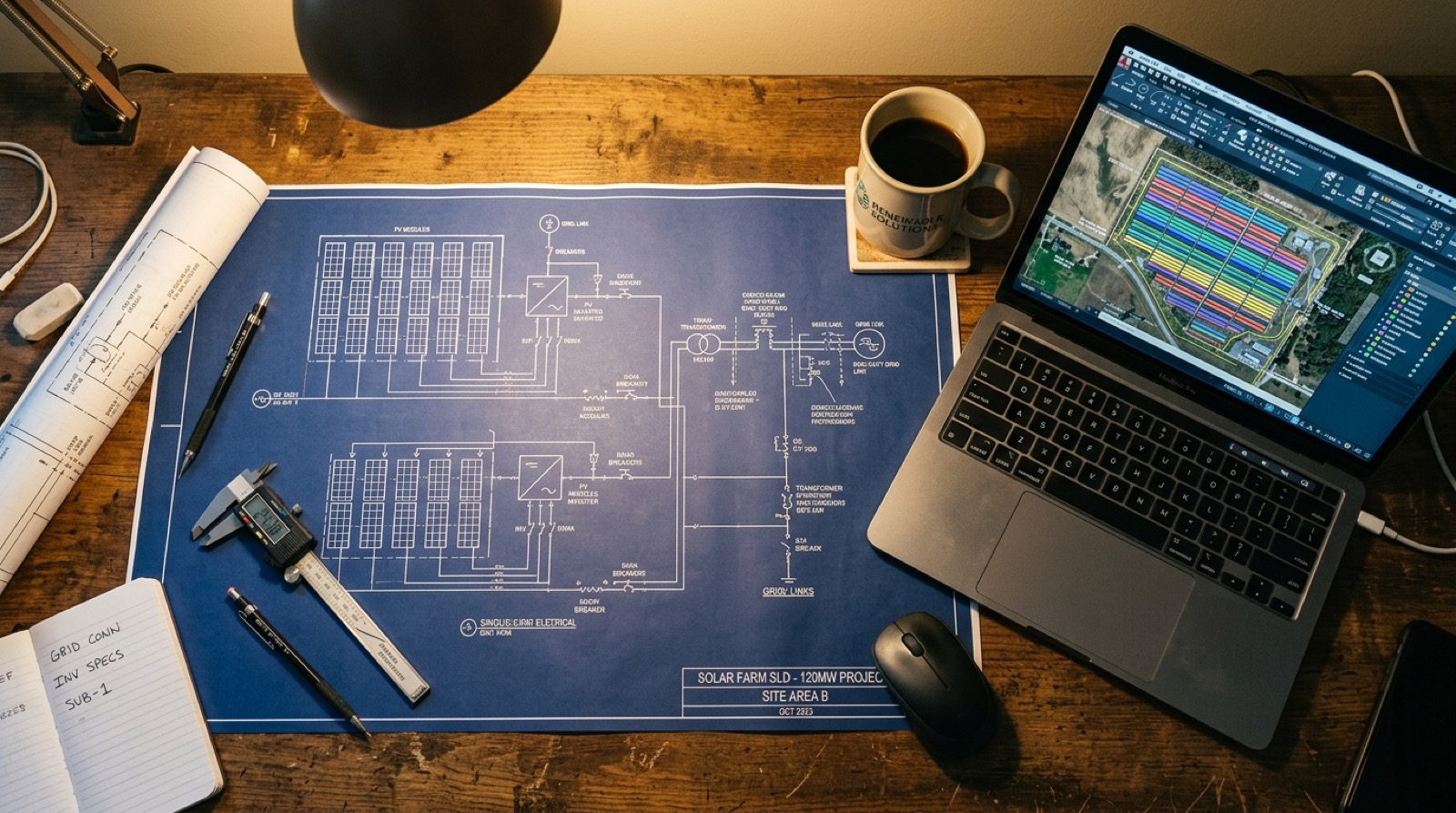 Engineering layout on desk